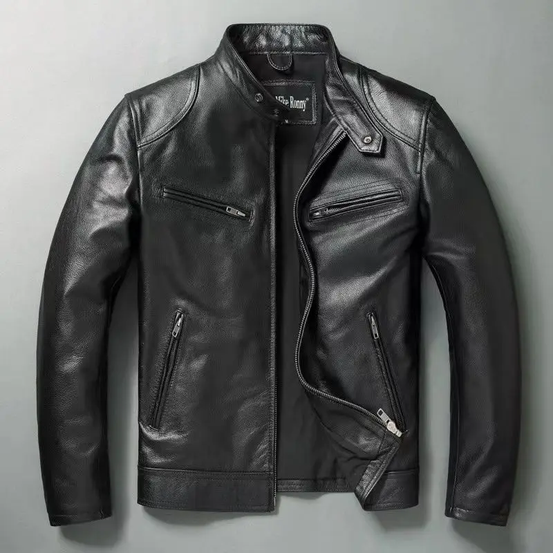 Cycling Gear Winter - Chaqueta de cuero genuino para hombre,